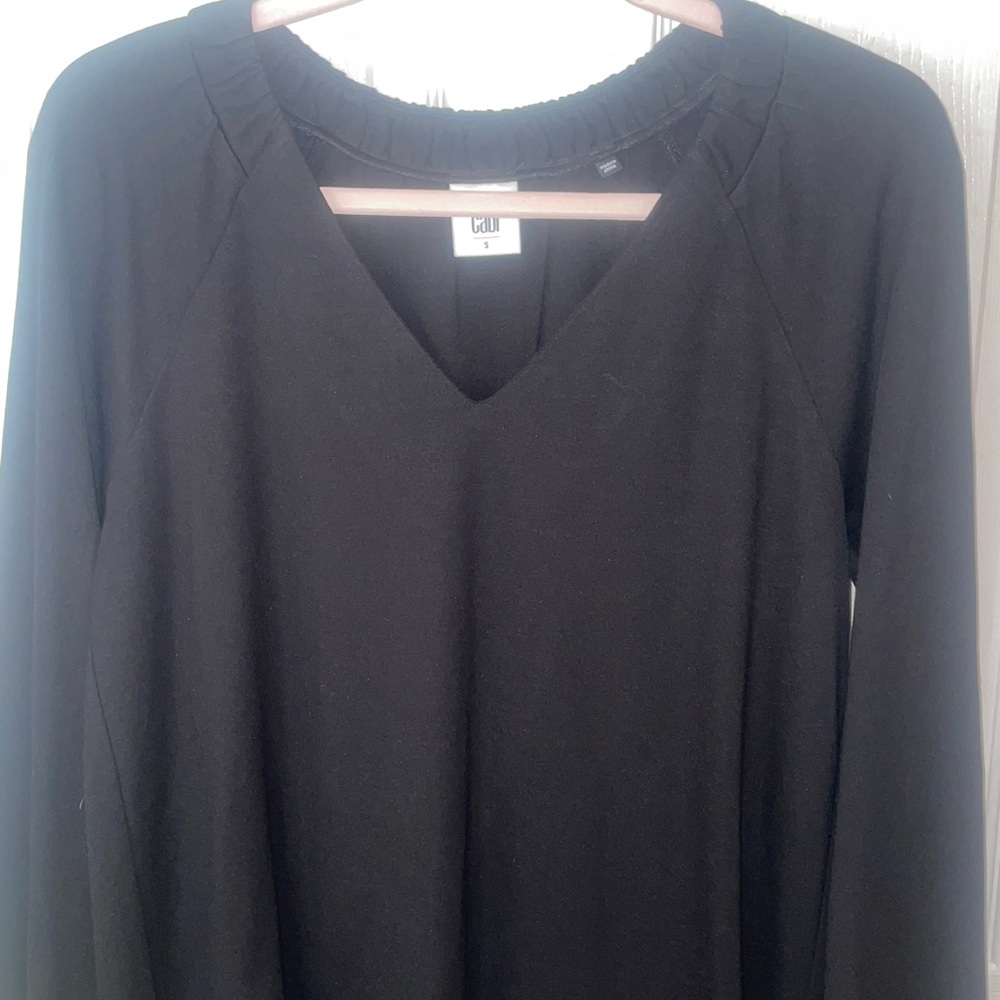CAbi Black V-Neck Long Sleeve Top.  classy elegant. Like new preowned condition
